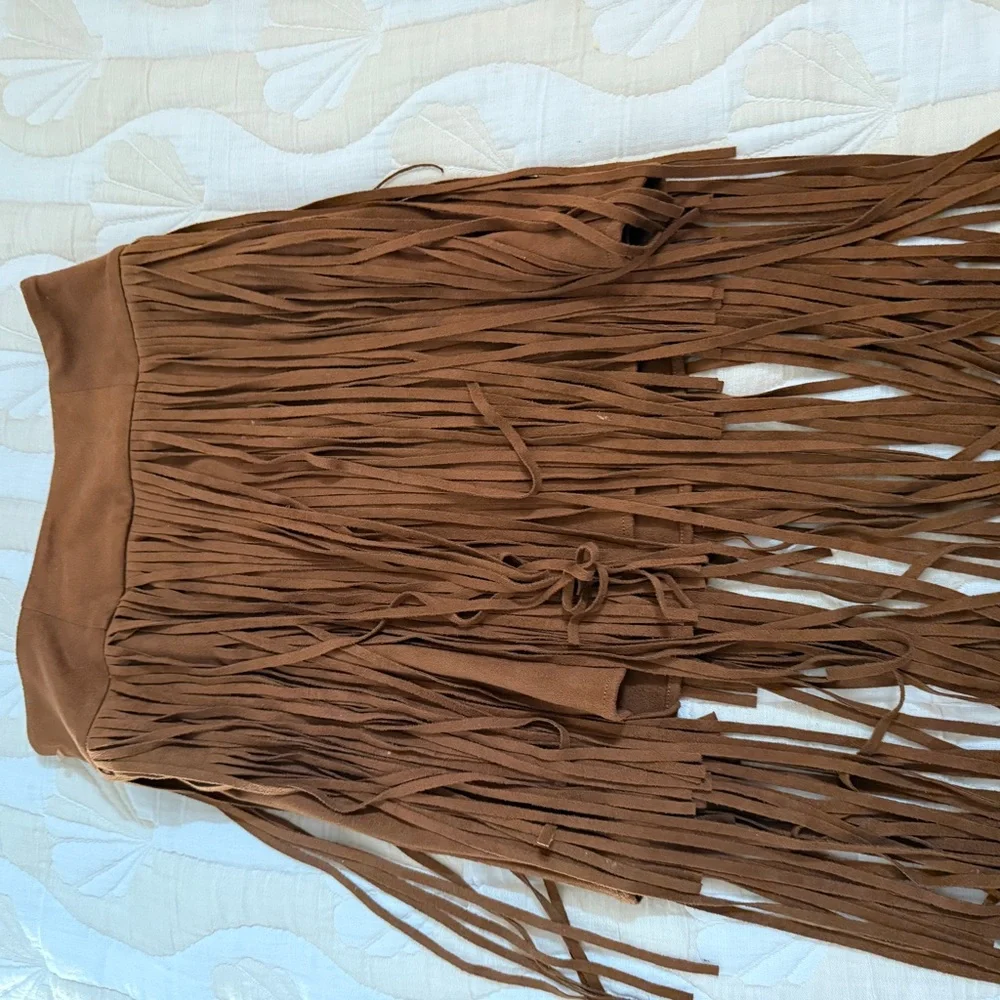 Joyfolie Brown Fringe Skirt - Picture 2 of 3